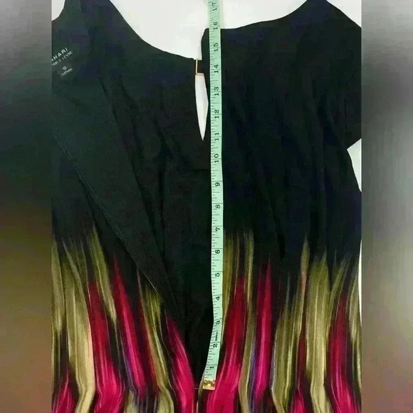 Tahari Arthur Levine Size 10 Cap Sleeve Keyhole Neck Pleated Sheath Dress Black - Picture 6 of 11